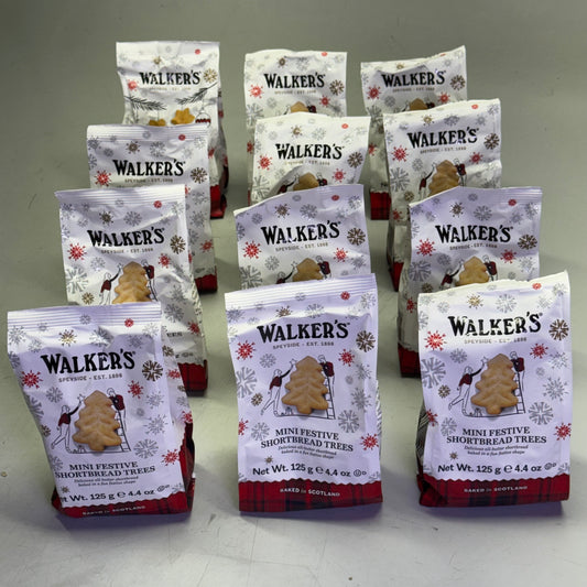ZA@ WALKER'S (12 PACK) Mini Festive Shortbread Trees 4.4 oz BB 07/26 (New Other, Distressed Box)