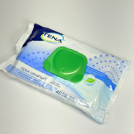 TENA (12 PACK) Ultra Flush Washcloths Gently Cleanses Pack 48ct (7.5 X12.5 in) BB 09/26