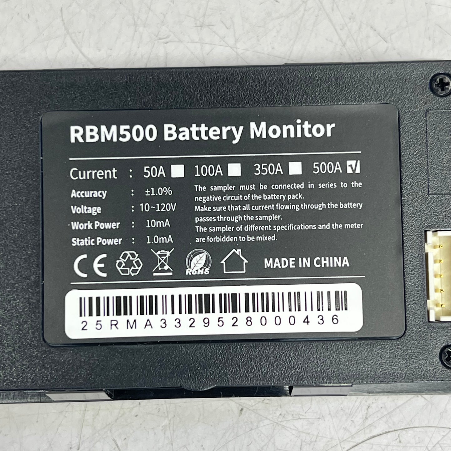 RENOGY Battery Monitor W/ Shunt 500A 120V Black RBM500-G3-US