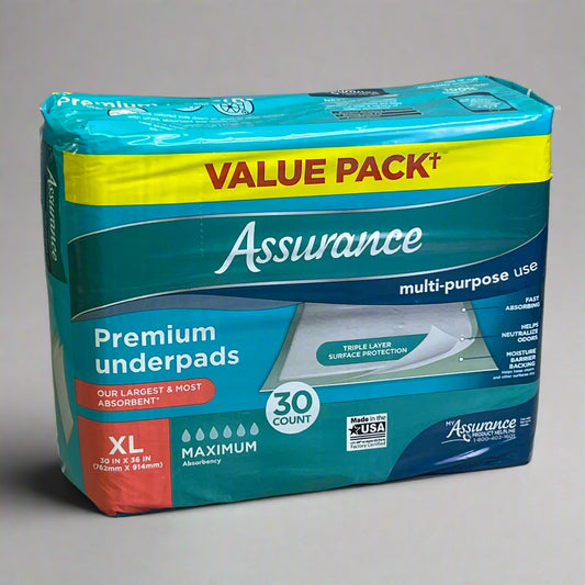 ASSURANCE (30 PACK) Premium Underpads Maximum Absorbency XL White 617779