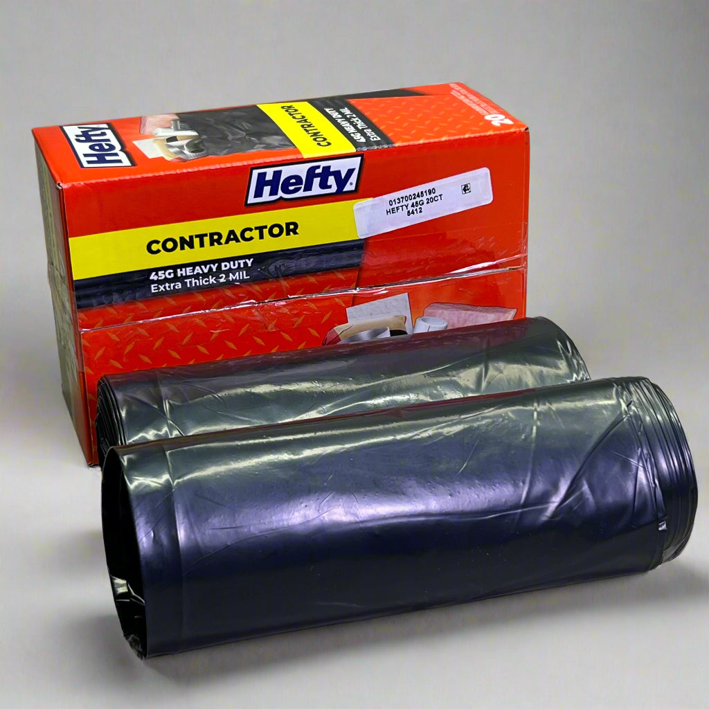 HEFTY (20 Bags) Contractor Heavy Duty Clean up Bags 45Gal, Black ZR0501826