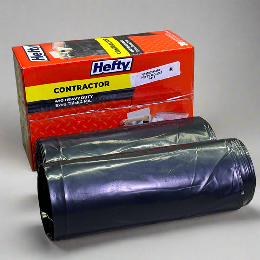 HEFTY (20 Bags) Contractor Heavy Duty Clean up Bags 45Gal, Black ZR0501826
