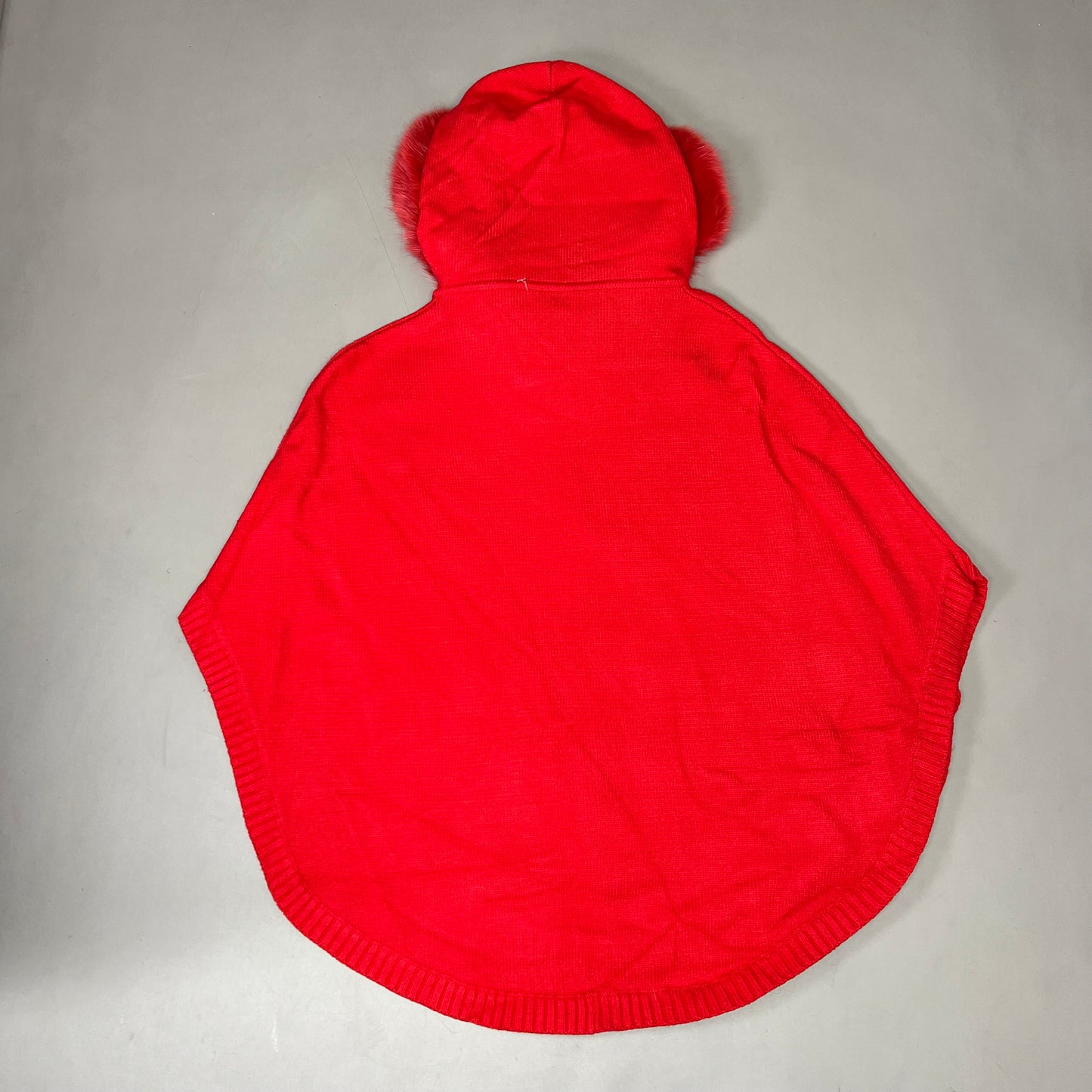 MITCHIES Knit Zip up Poncho w/ Fur Trimmed Hood Womens Sz OS Red POYU17