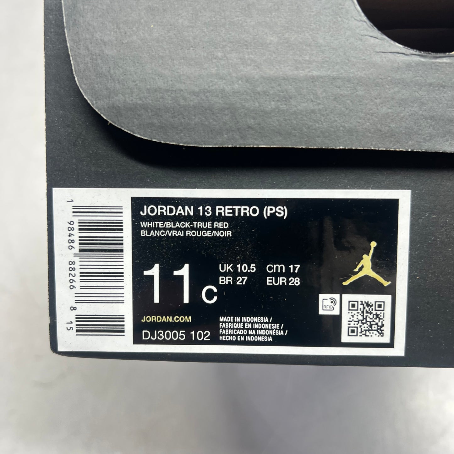 AIR JORDAN 13 Retro (ps) Sneaker Boy's Sz 11C White, Black True Red DJ3005 102