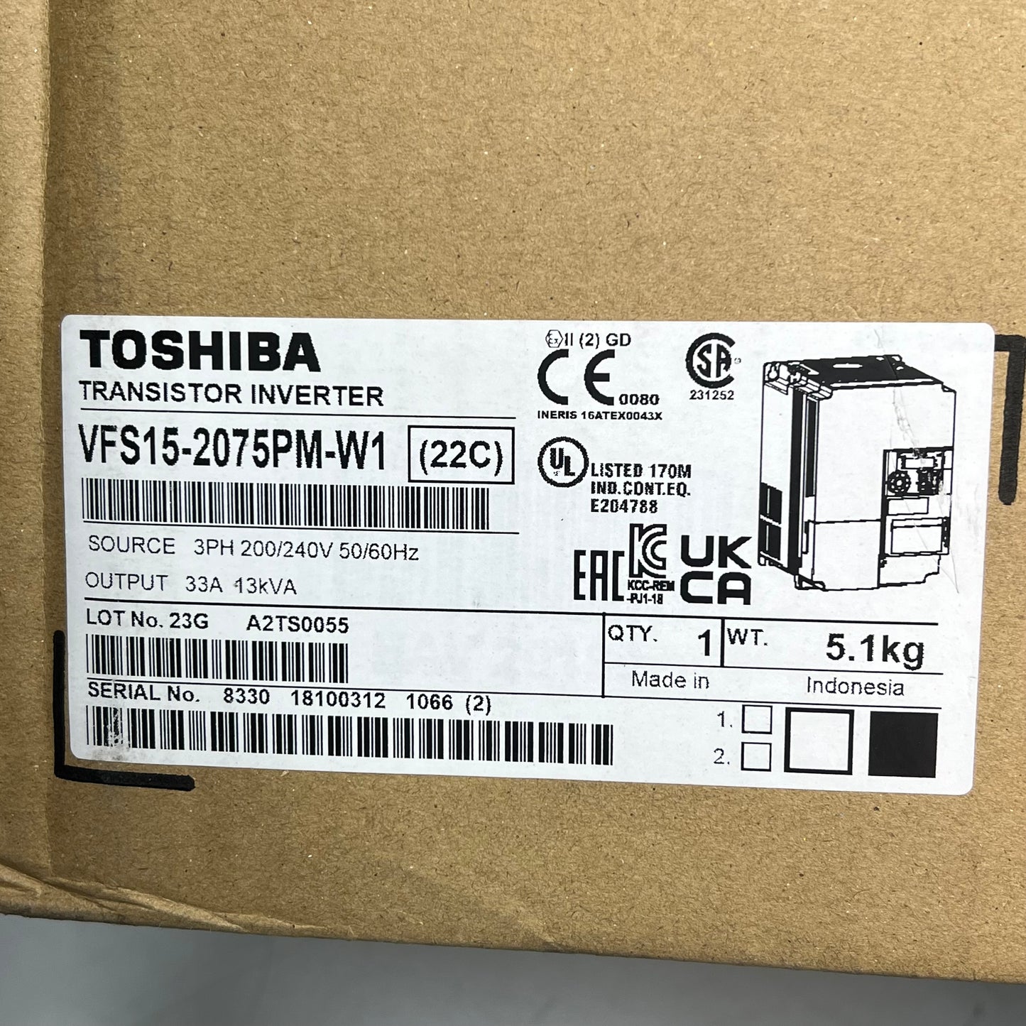 TOSHIBA Low Volt Adjustable Speed Drive S Series 230 Volt 10 HP VFS15-2075P|M-W1