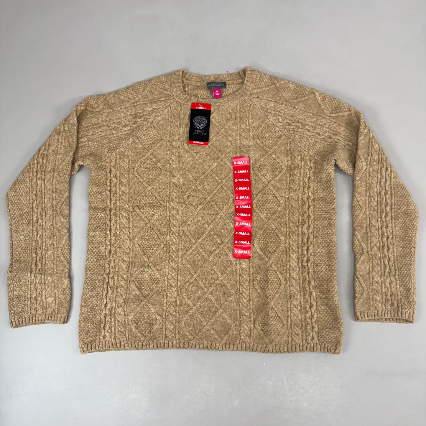 VINCE CAMUTO Cable Knit Sweater Women's Sz-XS Latte Heather SC2895