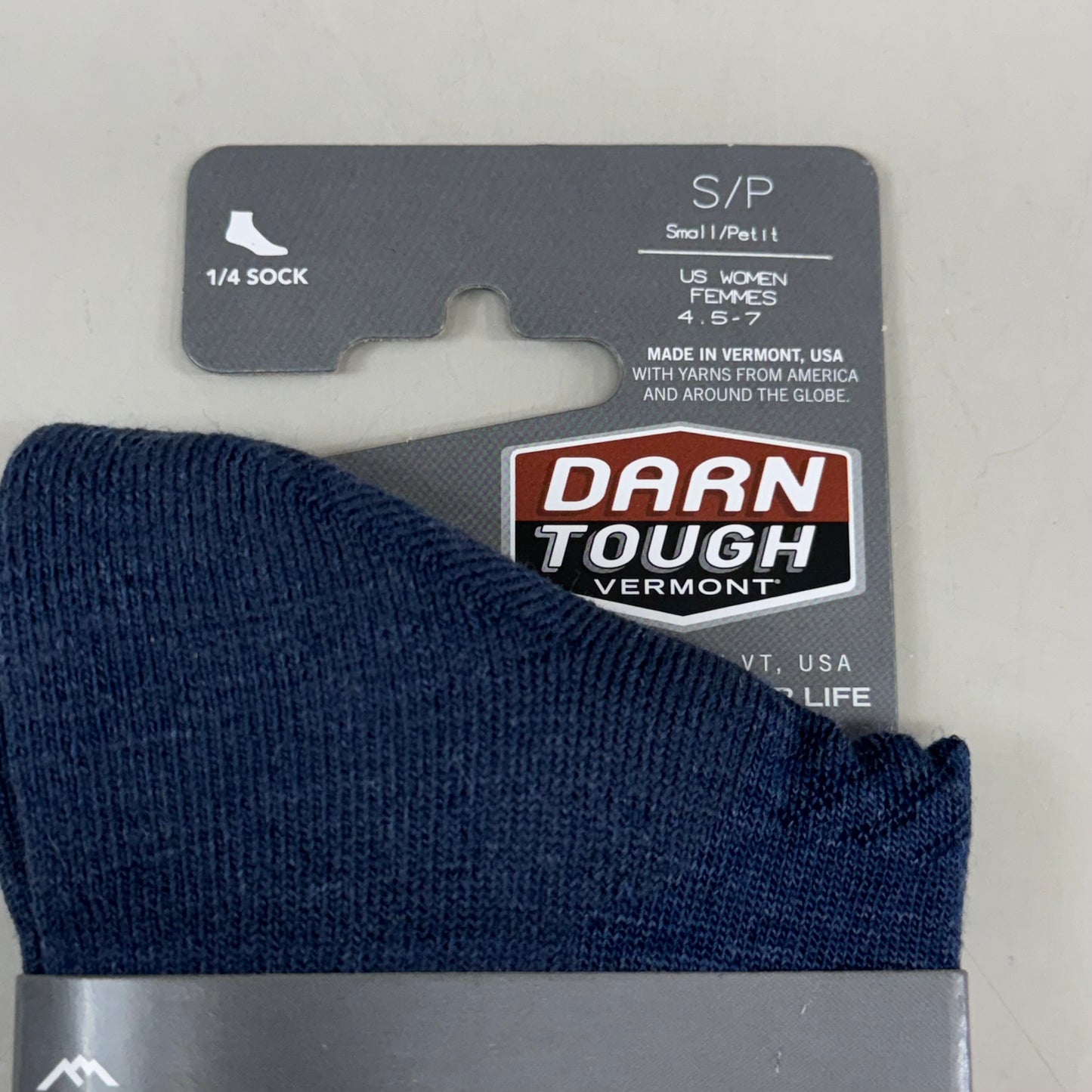 DARN TOUGH Work 1/4 Socks Midweight Merino Wool Men SZ S 4.5-7 Indigo