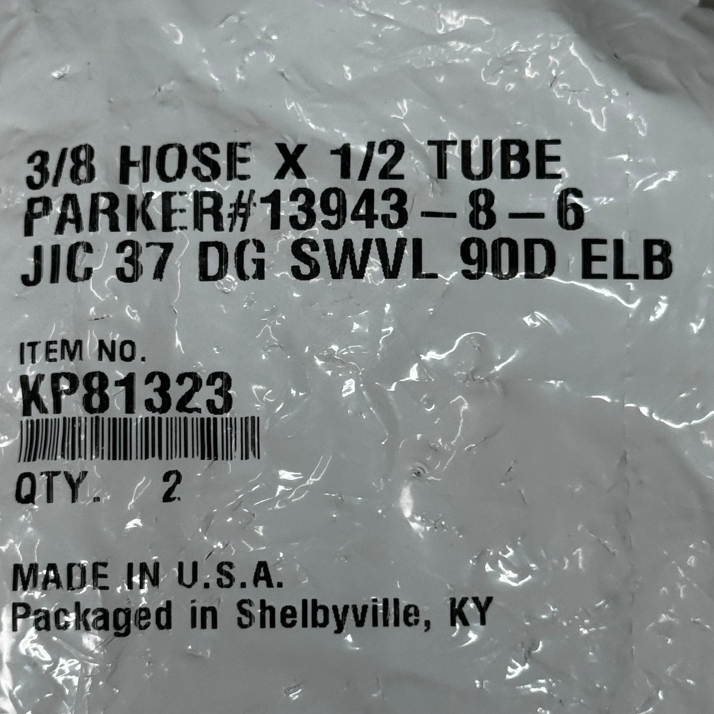 PARKER (2 PACK) Hydraulic Hose 1J943-8-6 JIC 37° 90° Elbow 3/8" x 1/2" Steel KP81323