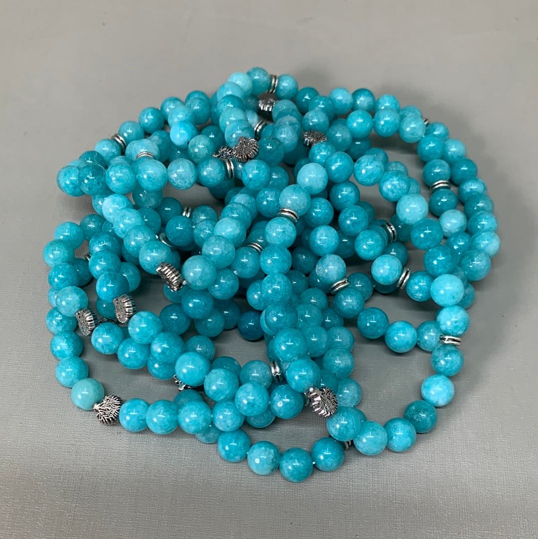 BEST WHOLESALE (12 PACK) Beaded Turquoise Crystal Bracelets 3" Silver Tree New