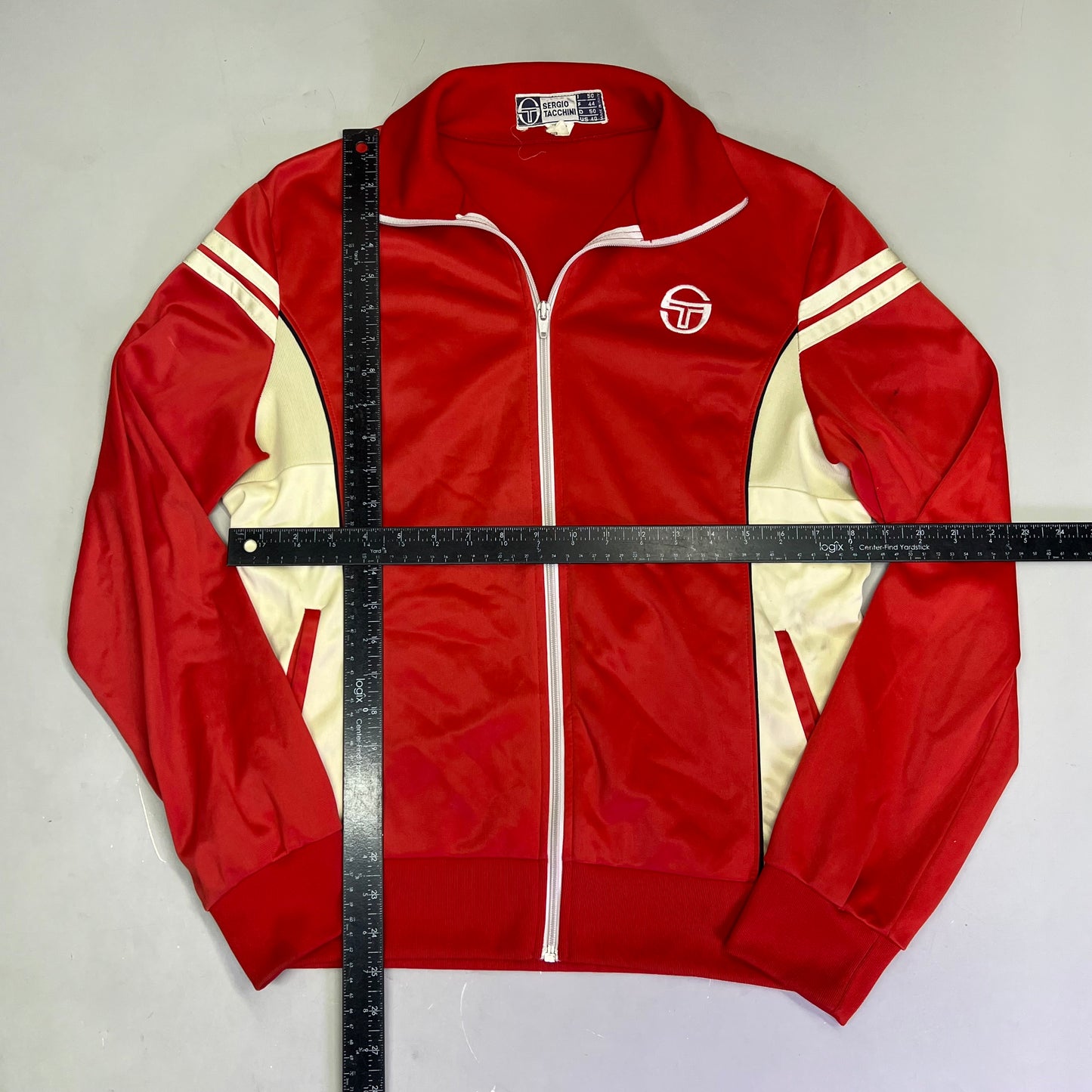 SERGIO TACCHINI Sportswear Track Suit Zip Up Jacket US Sz 40 Red/Cream (Used)