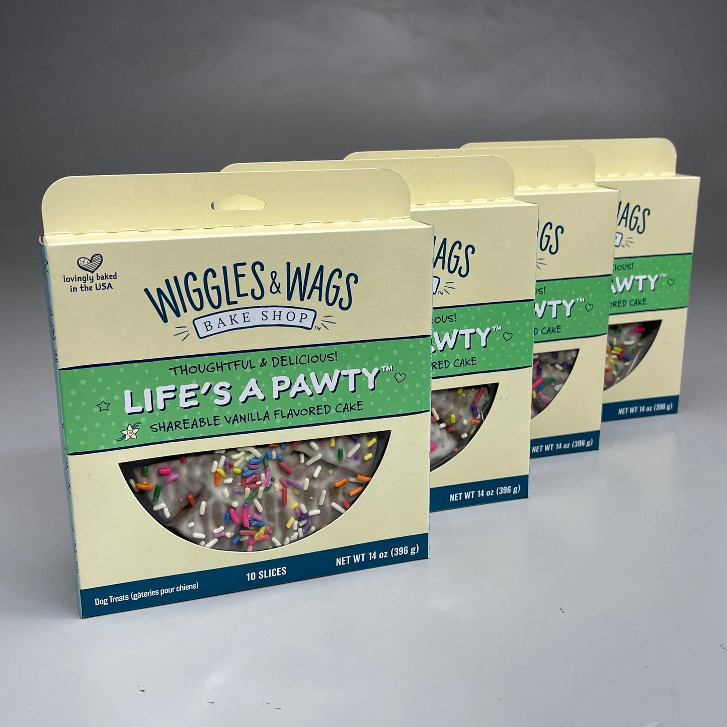 ZA@ WIGGLES & WAGS Life's a Pawty Vanilla Flavored Cake for Dogs 4 PACK BB 11/02/24 B