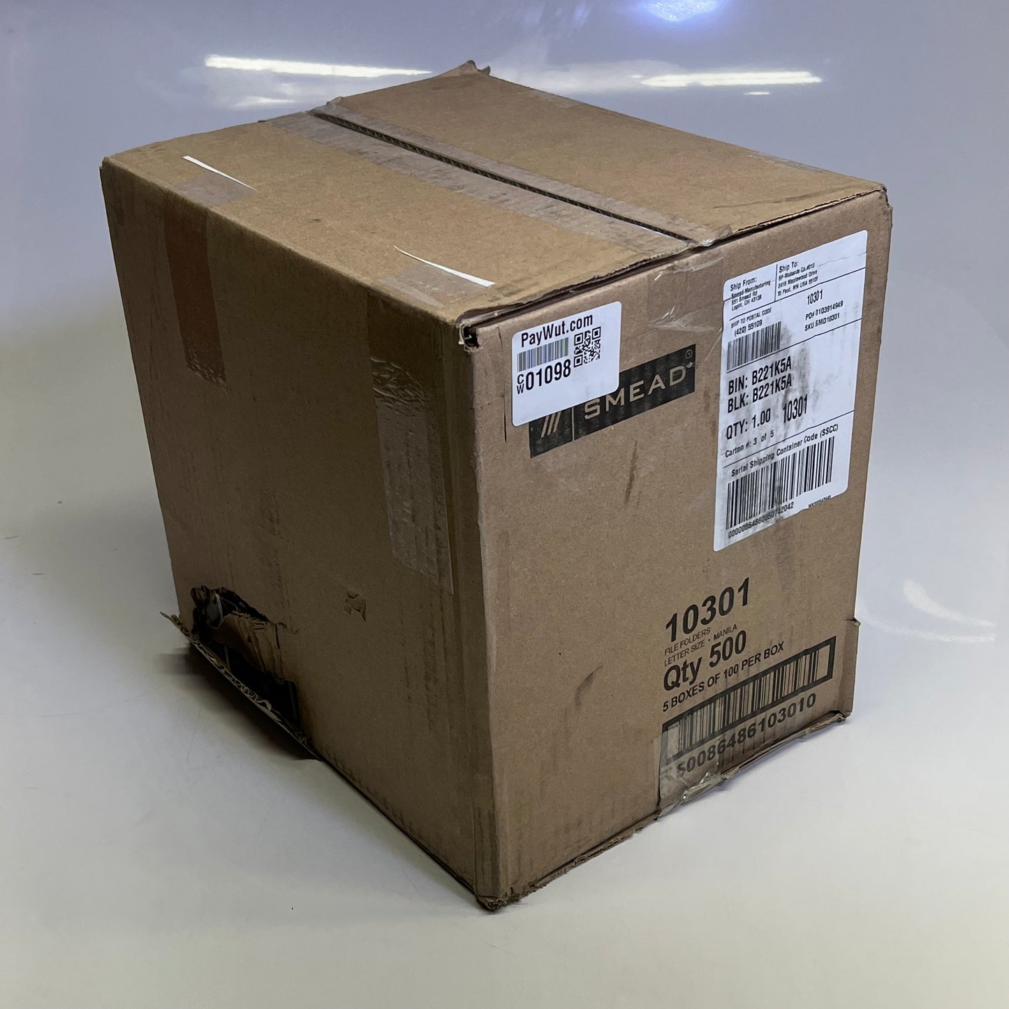 ZA@ SMEAD (500 PACK) Super Tab File Folders 1/3 Cut Letter Sz Manila 10301 (Damaged)