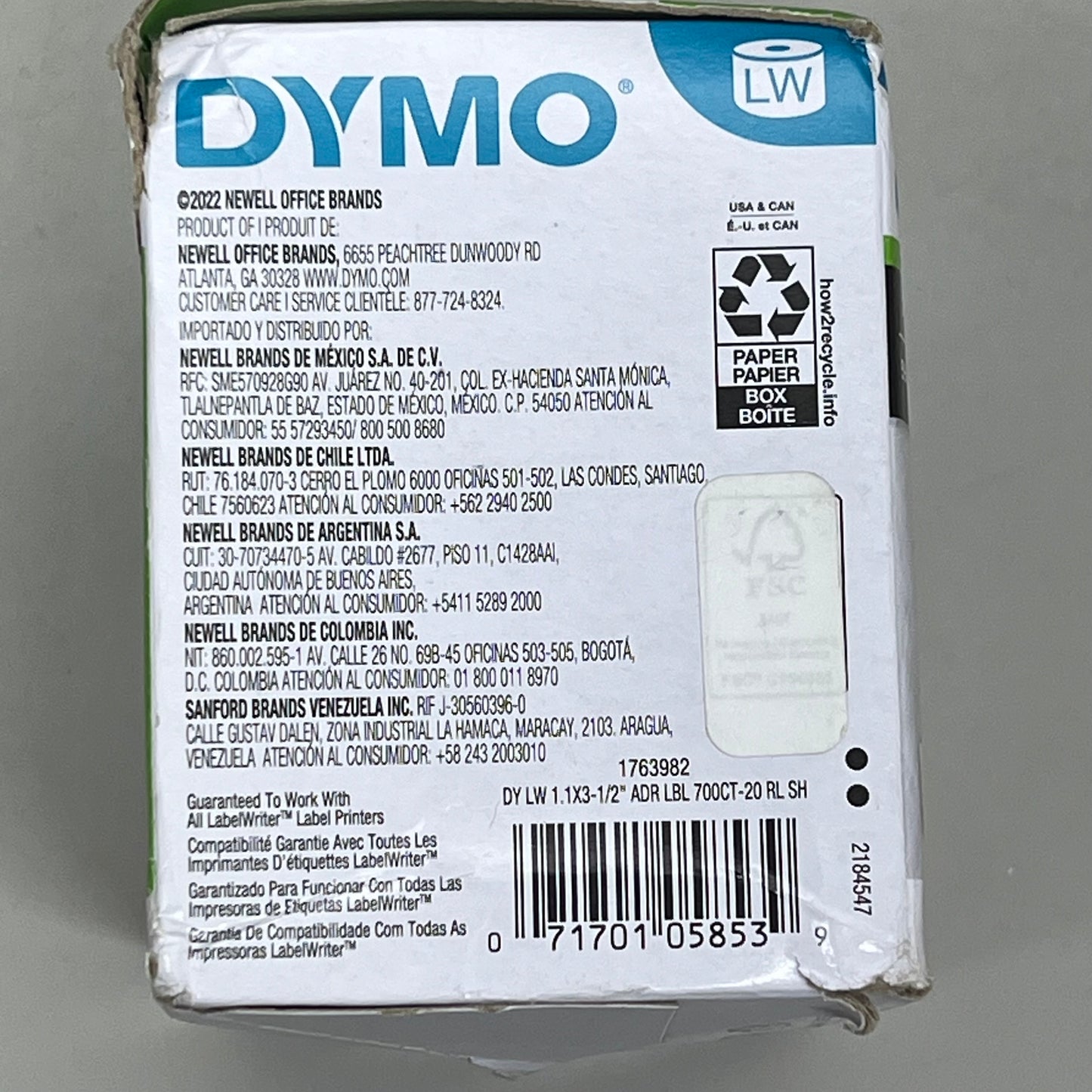 DYMO (3 PACK) White Labels Shipping Labels 2 5/16in X 4in 250 Labels Per Roll 1763982