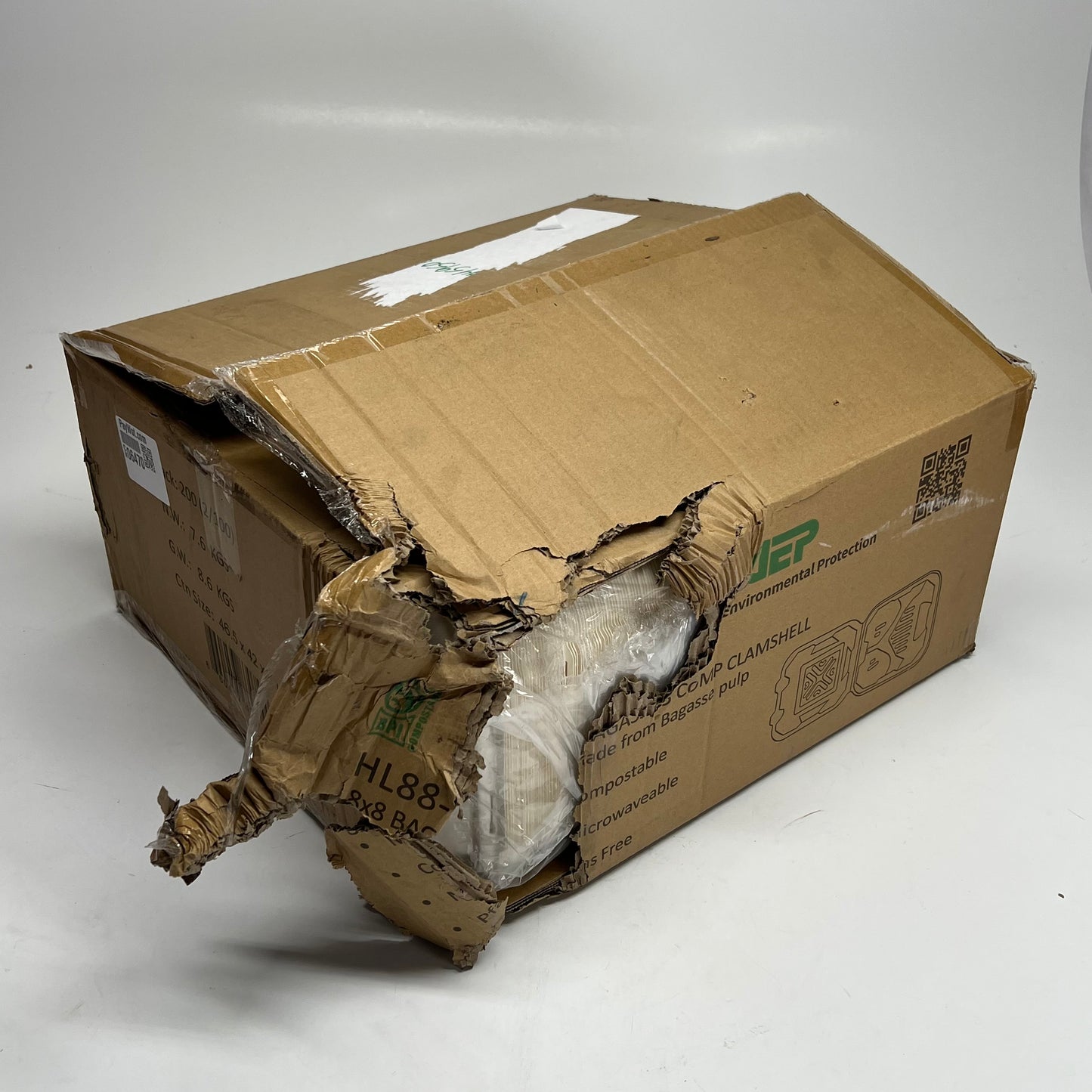 ZA@ DEP (200 PACK) Three-compartment Food Container Made From Sugarcane Bagasse 8" x 8" x 3" HL88-3 (As-Is)