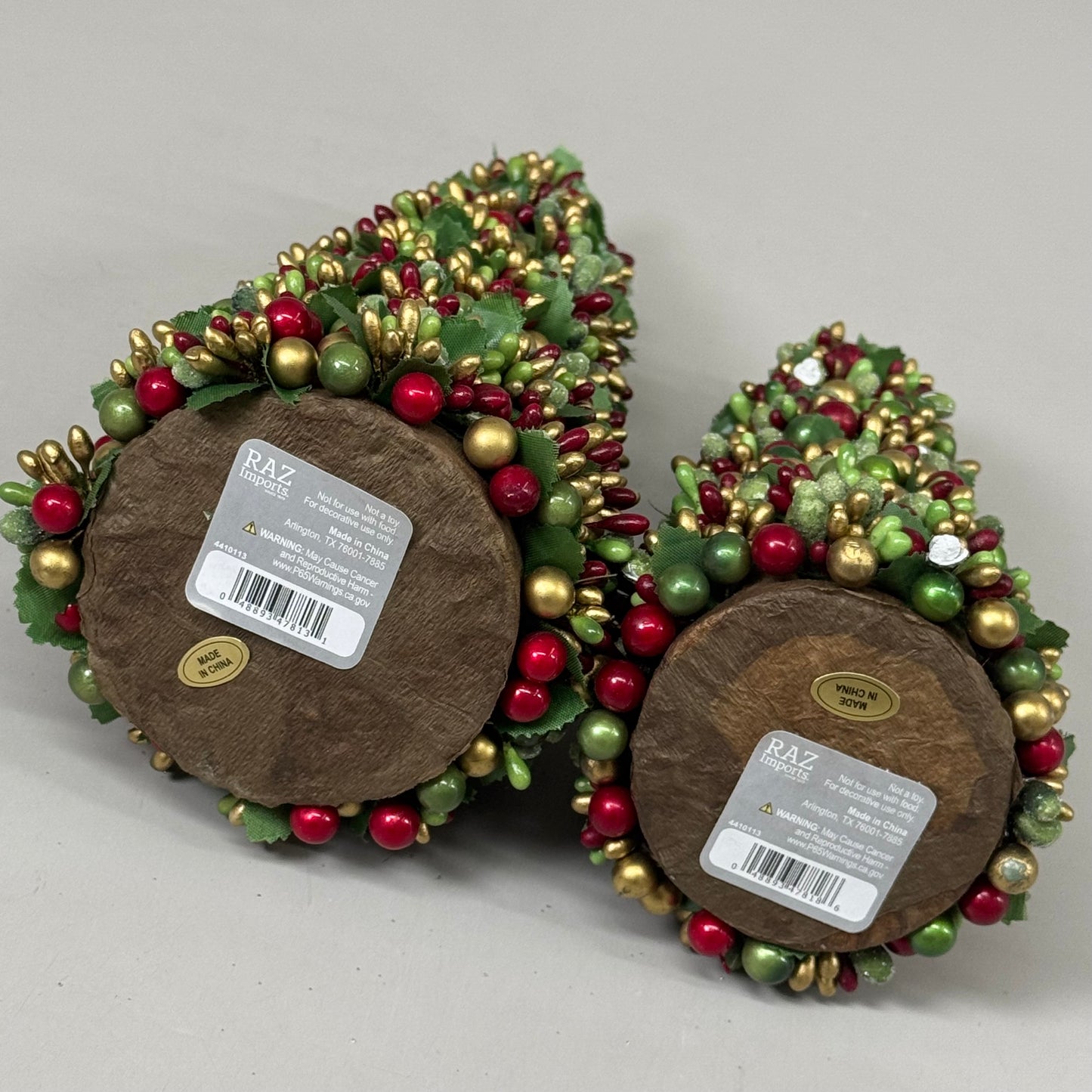 RAZ IMPORT (SET OF 2) Beaded Berry Cone Christmas Tree Decoration 12" 4410113