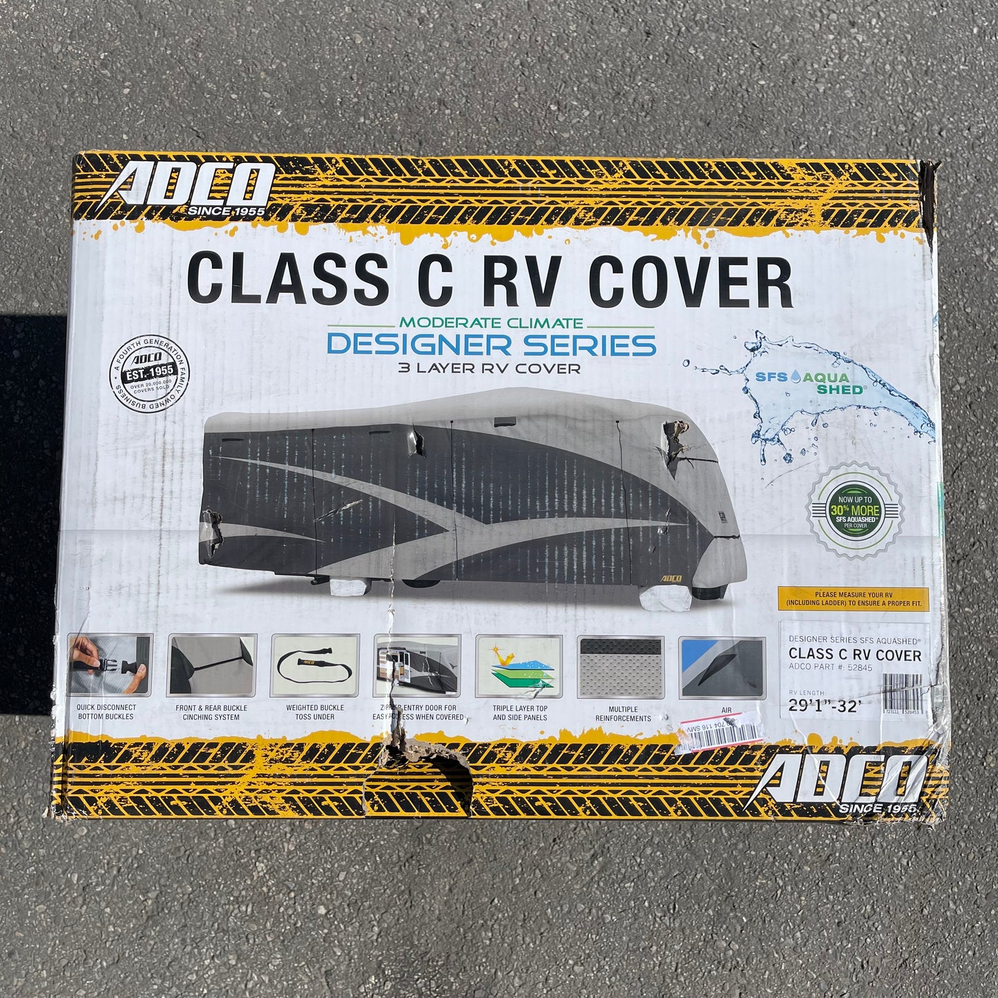 ADCO SFS Aqua Shed Class C 3-Layer RV Cover up to 102" W & 114" T Grey 52845