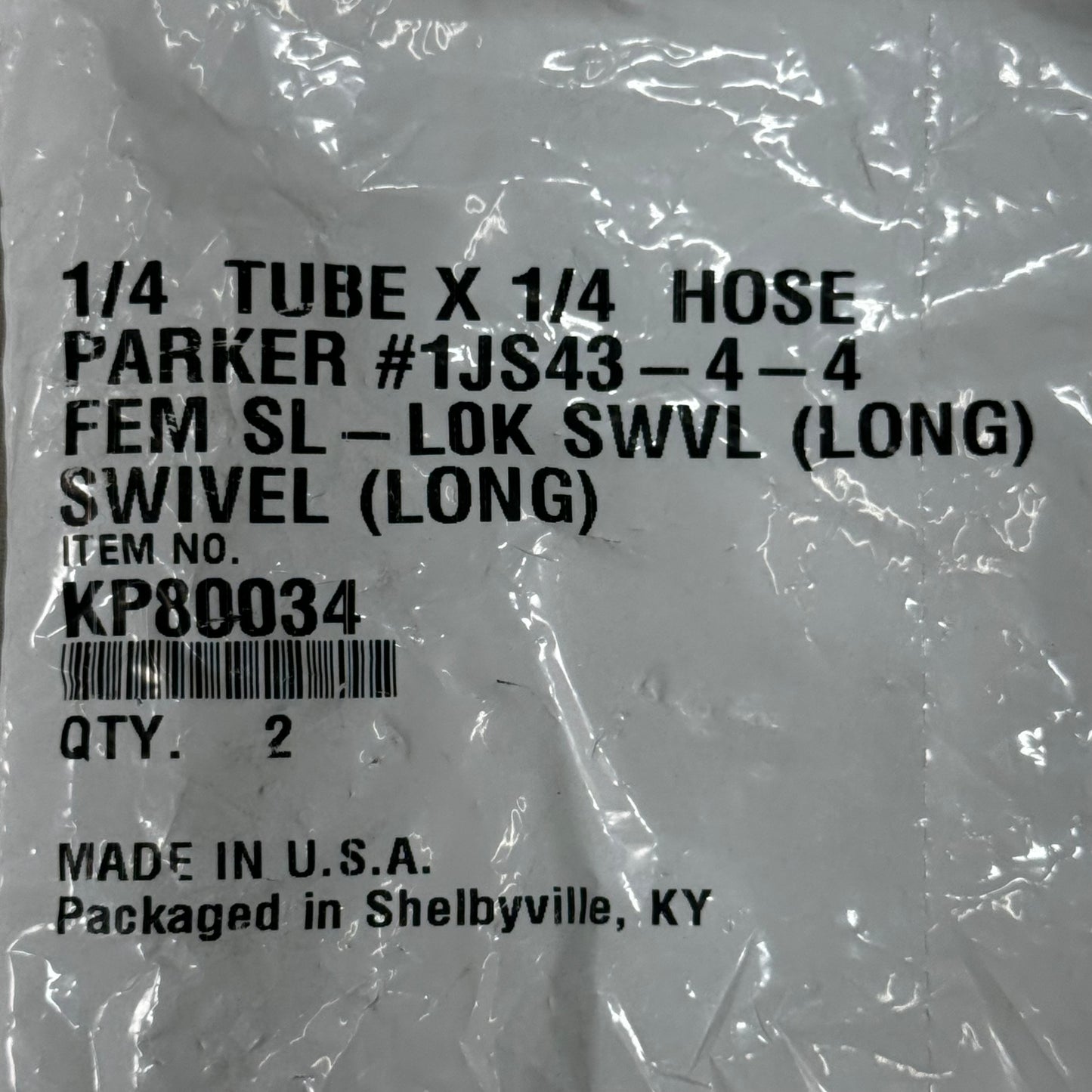 PARKER (2 PACK) Hydraulic Hose Female Seal-LOK Swivel 1/4" x 1/4" Steel KP80034