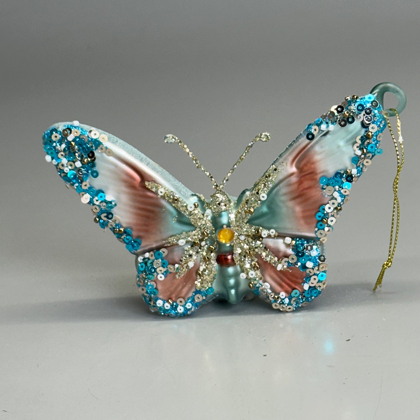 KURT S. ADLER Glass Butterfly Christmas Ornament 3“ Teal Blue F2335