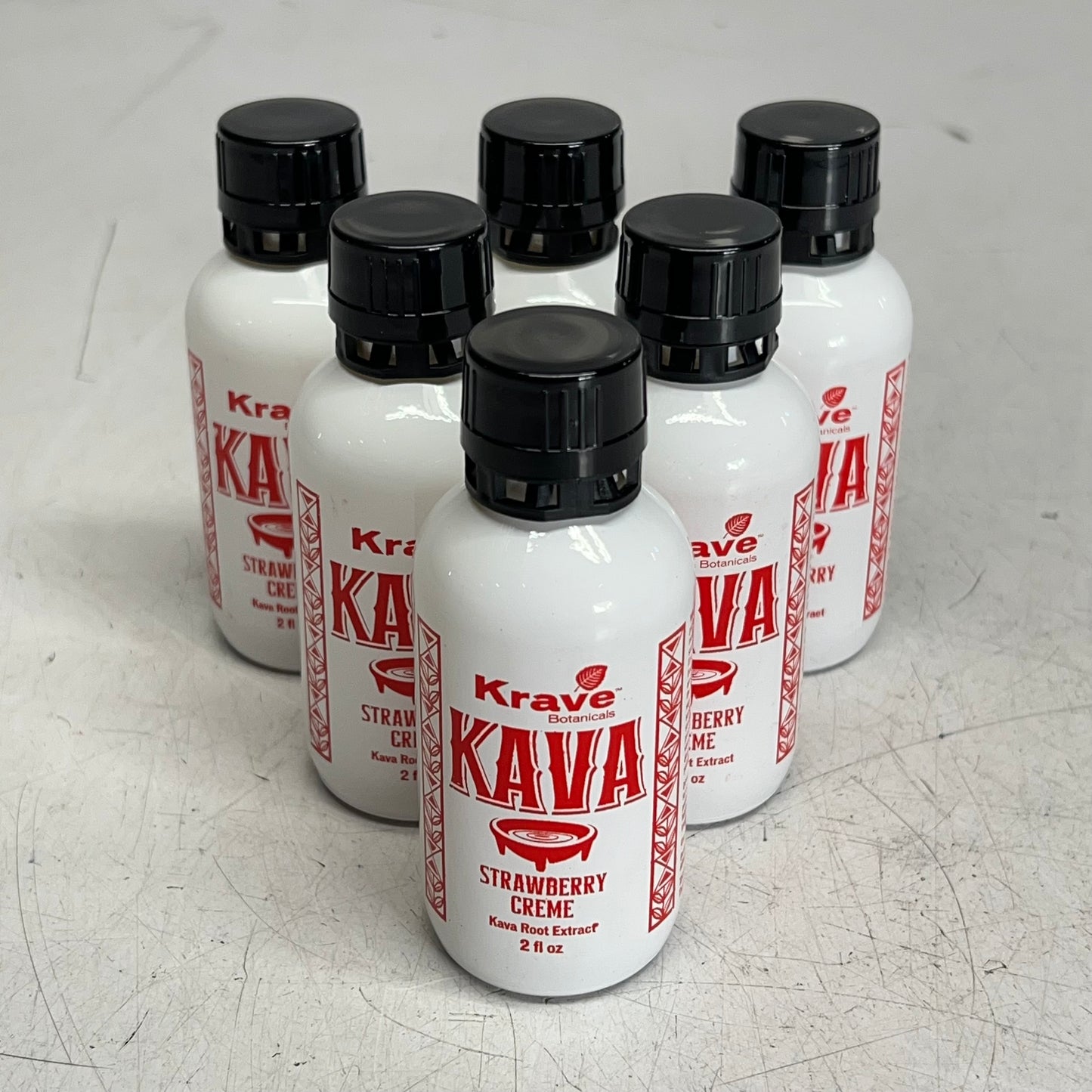 KRAVE (6 PACK) Kava Root Extract Glass Bottle Shots Strawberry Crème 2 Fl Oz