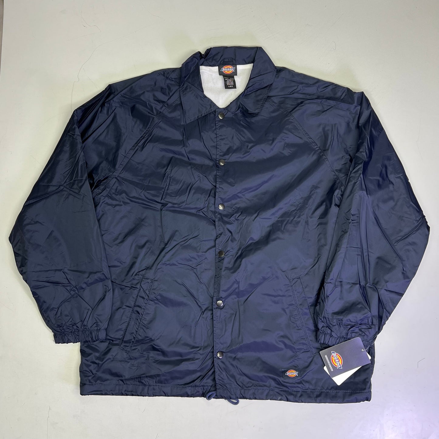 DICKIES Snap Front Nylon Jacket Water Resistant Men's Sz L Dark Navy 76242DN