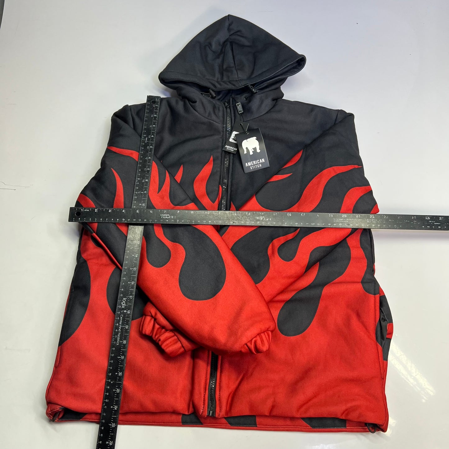 AMERICAN STITCH Flame Coat Jacket Full Zip Men's Sz S Black/Red HD25-T333