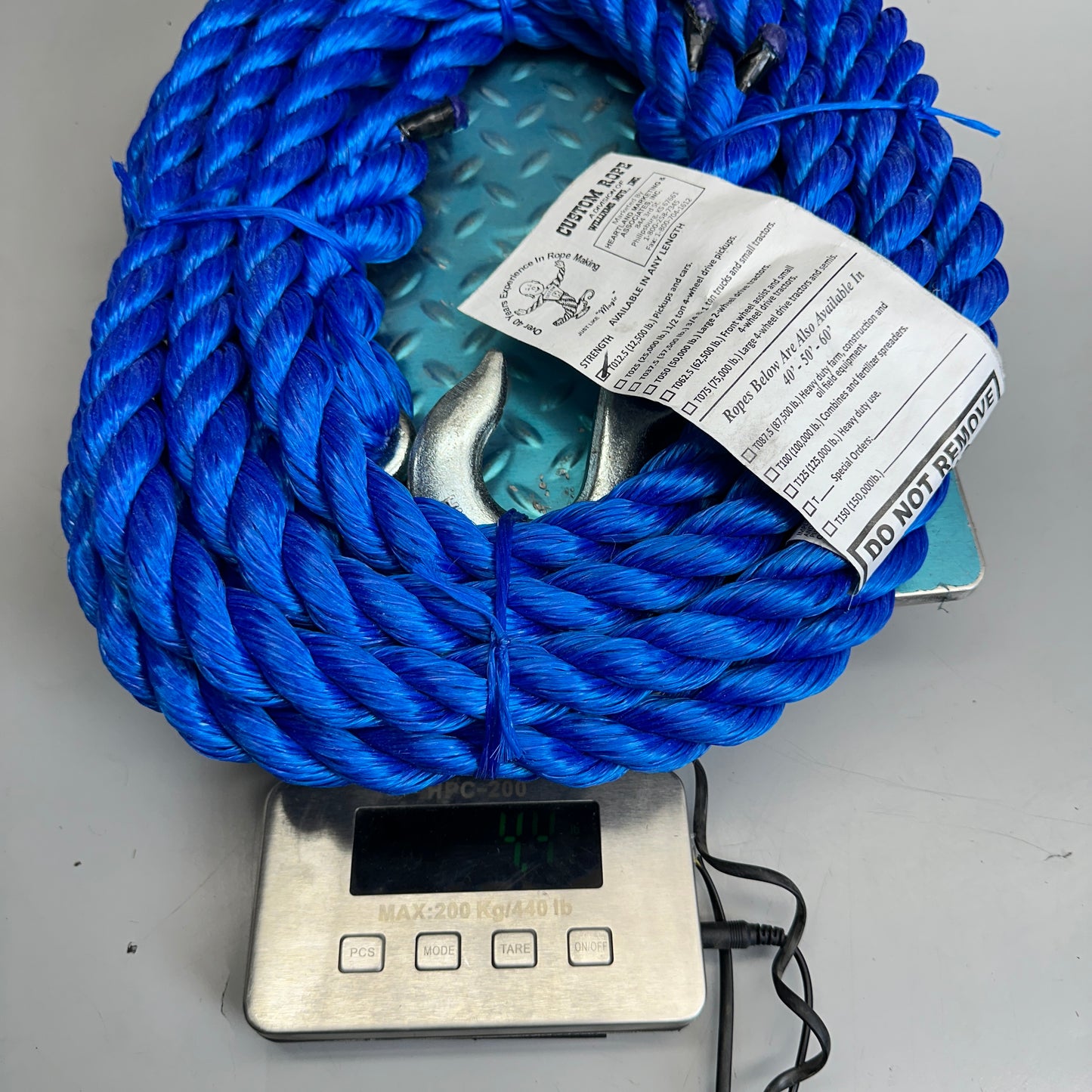 CUSTOM ROPES Tow Rope Pickups and Cars 12,500 lb Capacity Blue TO12.5