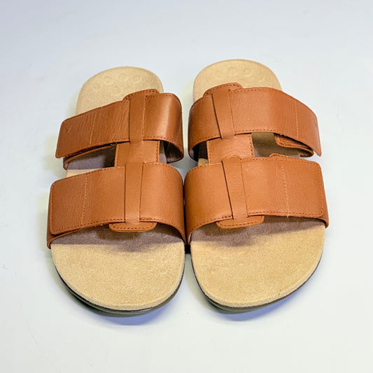 VIONIC Riley Sandals Leather Adjustable Slide Sz 9-1/2 Wide Tan #687 New