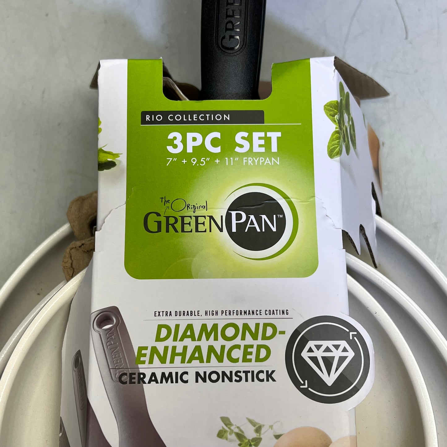 GREENPAN (3 PIECE) Rio Frying Pan Set Healthy Ceramic Diamond Enhanced Non Stick