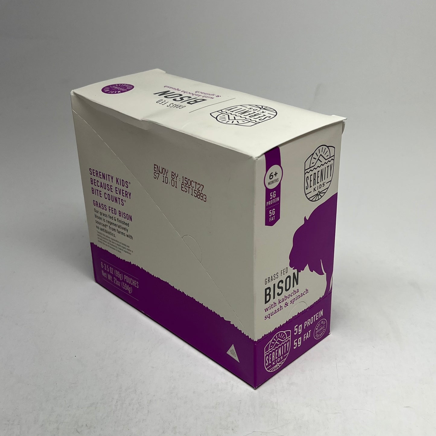 SERENITY (6 PACK) Grass Fed Bison W/ Kabocha Squash & Spinach Pouches BB 10/27