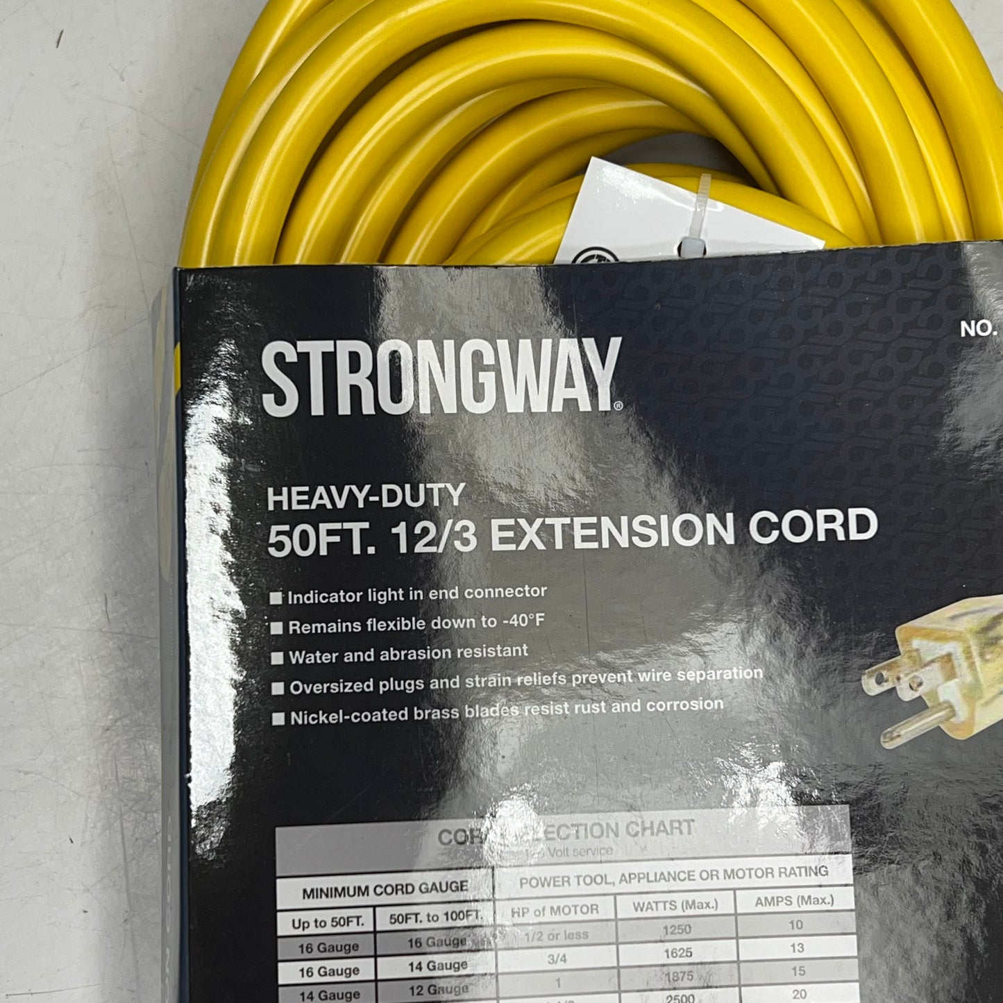 STRONGWAY Outdoor Extension Cord  15 Amps 12/3 Gauge 50' Yellow 5713536