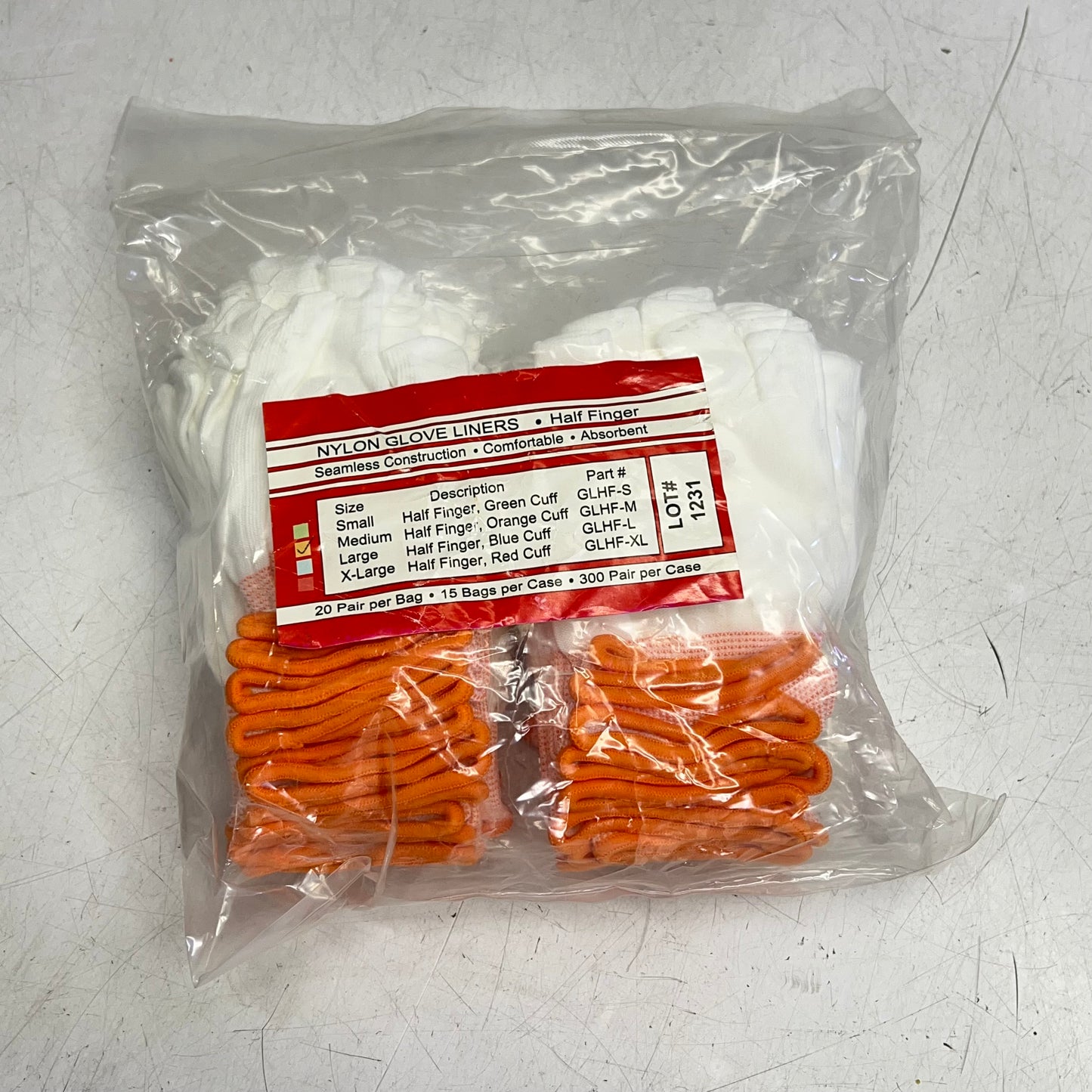 PURUS INTERNATIONAL (20 PAIRS) Pure Touch Glove Liners Unisex Sz M Orange 1095