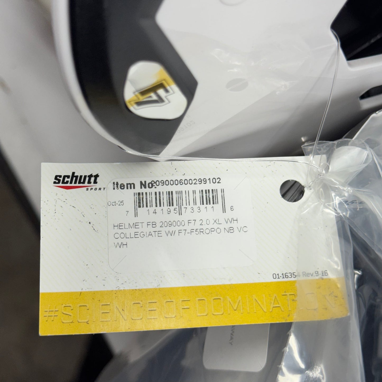 SCHUTT F7 2.0 SWH Collegiate W/F7-F5 Ropo NB VC WH Sz XL, White 209000