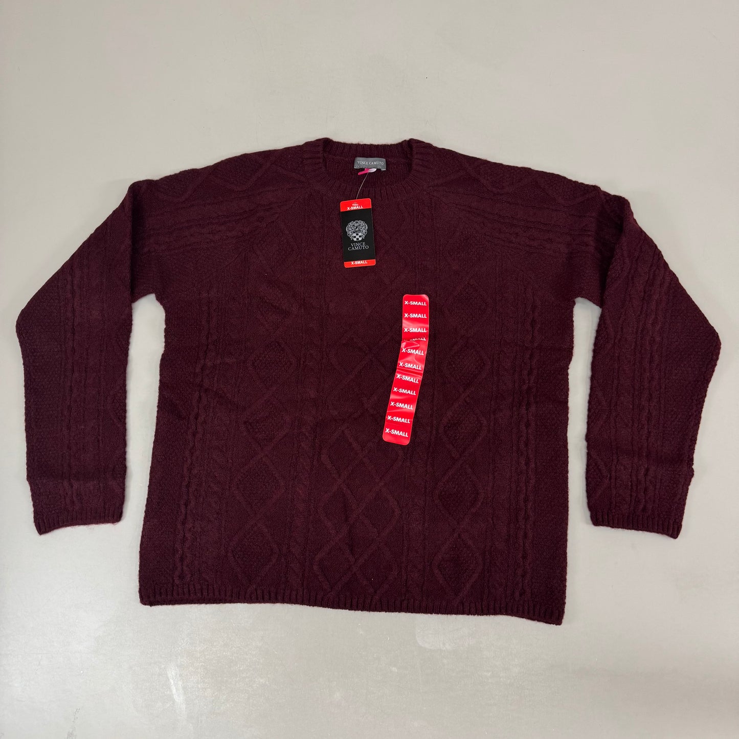 VINCE CAMUTO Cable Knit Sweater Women's Sz-XS Wine SC2895