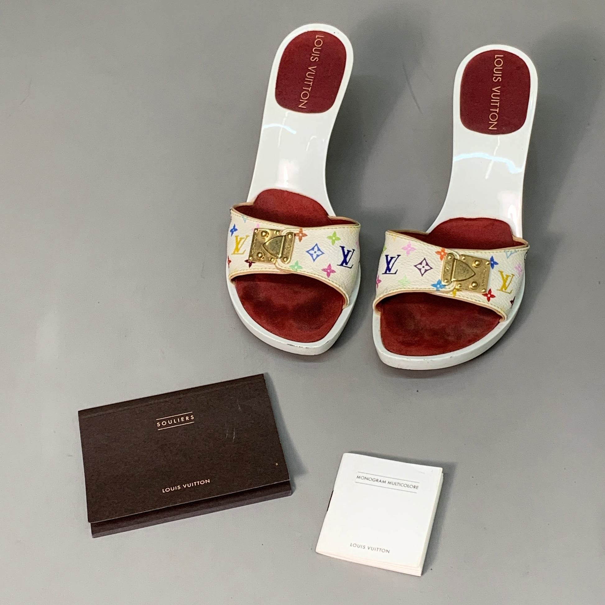 Louis Vuitton, Shoes, Louis Vuitton White Lv Monogram Multicolore  Murakami Open Toe Mule Wedges