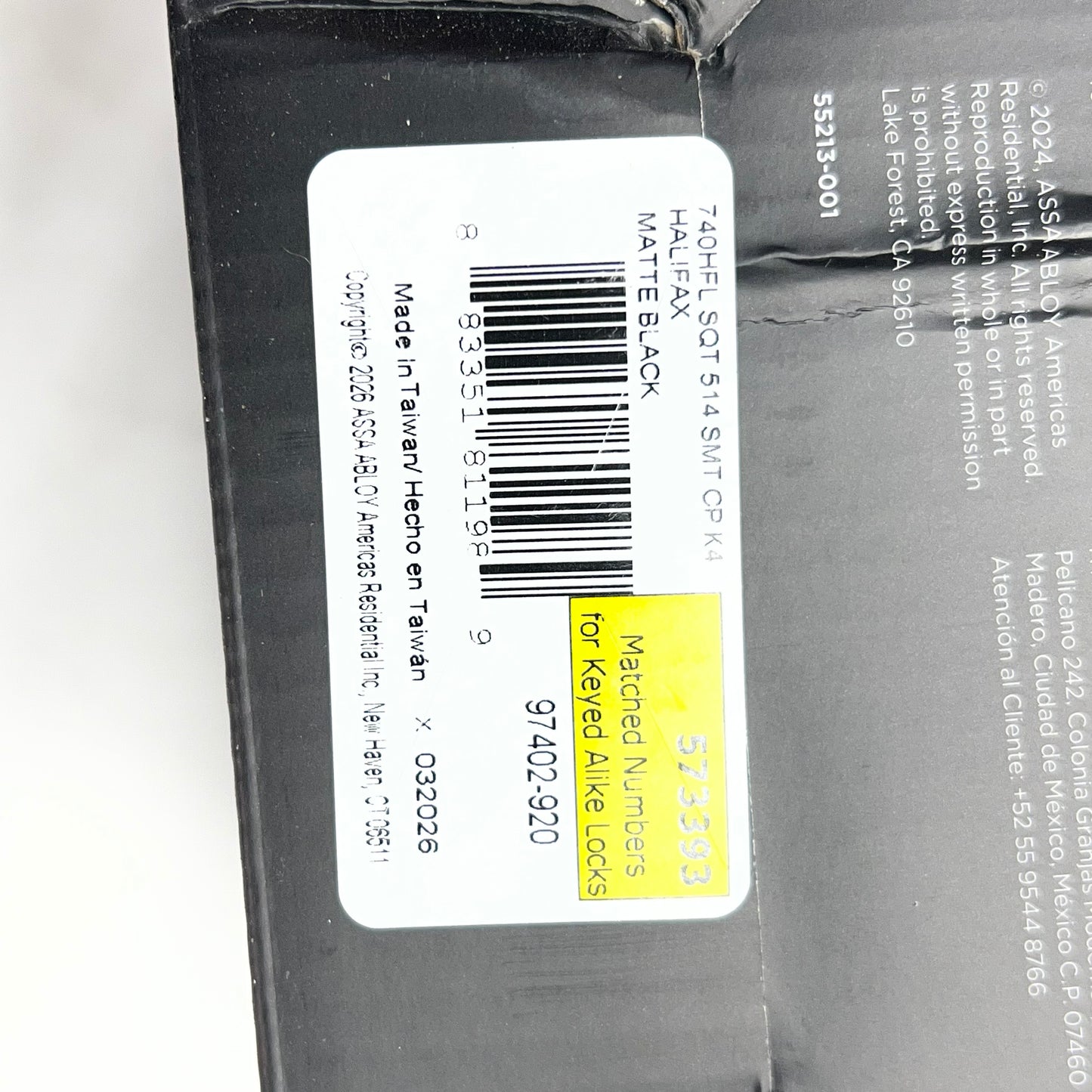 KWIKSET Halifax Square Keyed Entry Handle Smartkey Matte Black 97402-920