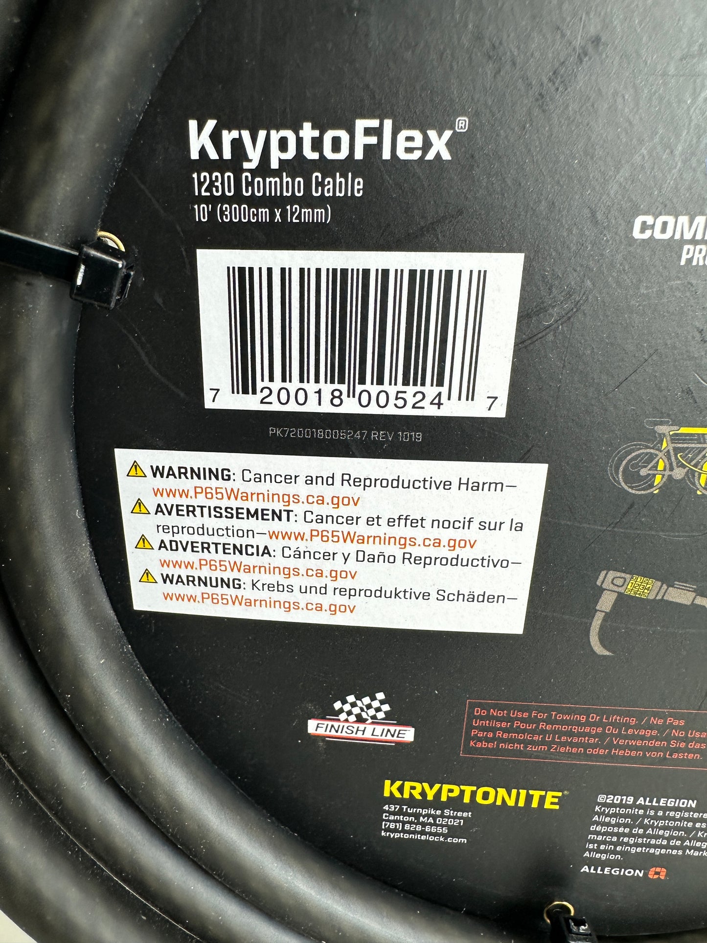 KRYPTONITE KryptoFlex Bike Lock Braided Steel Cable 10FT Long 12mm Thick