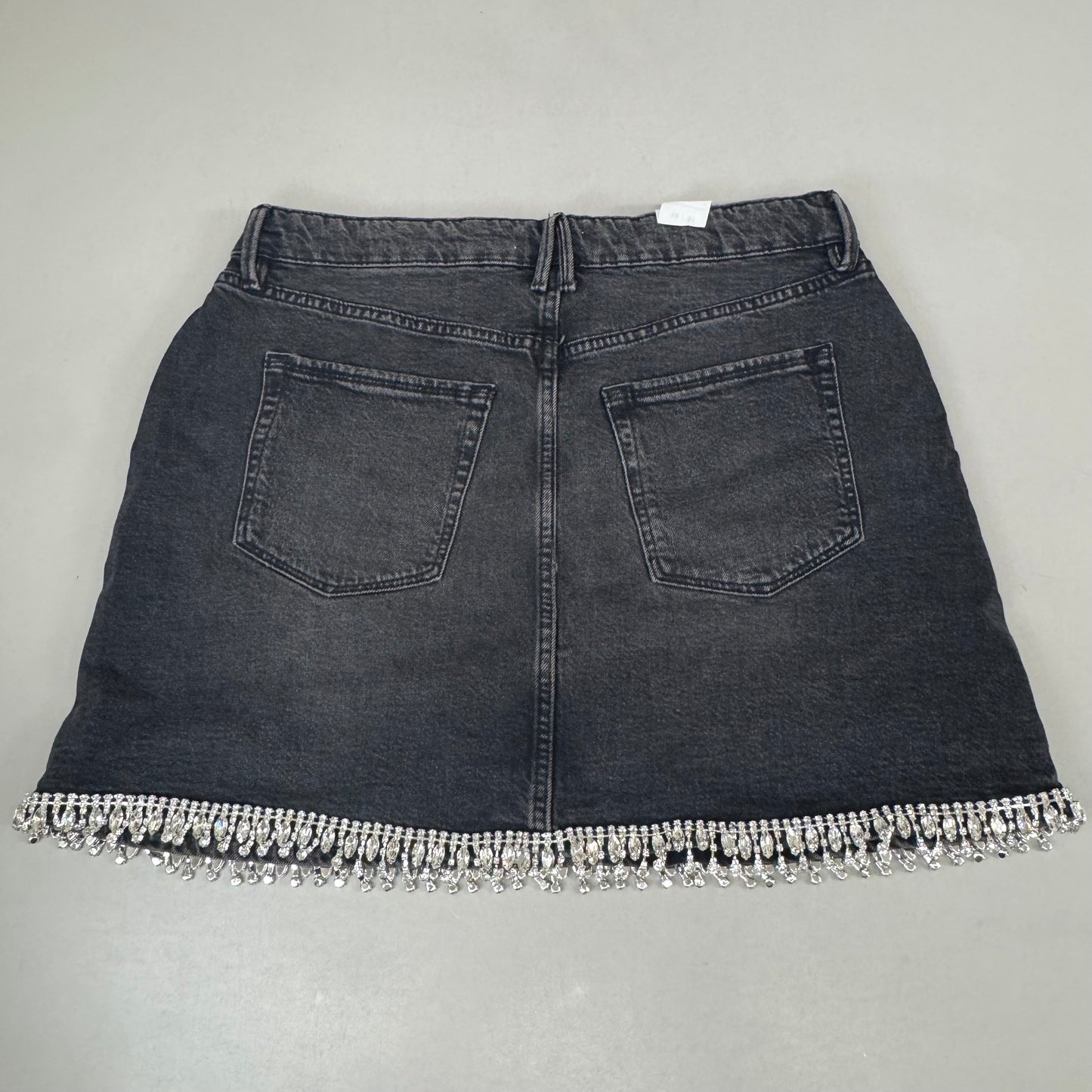 GOOD AMERICAN Denim Crystal Trim Skirt Women's Sz 12 Black376 GFD301