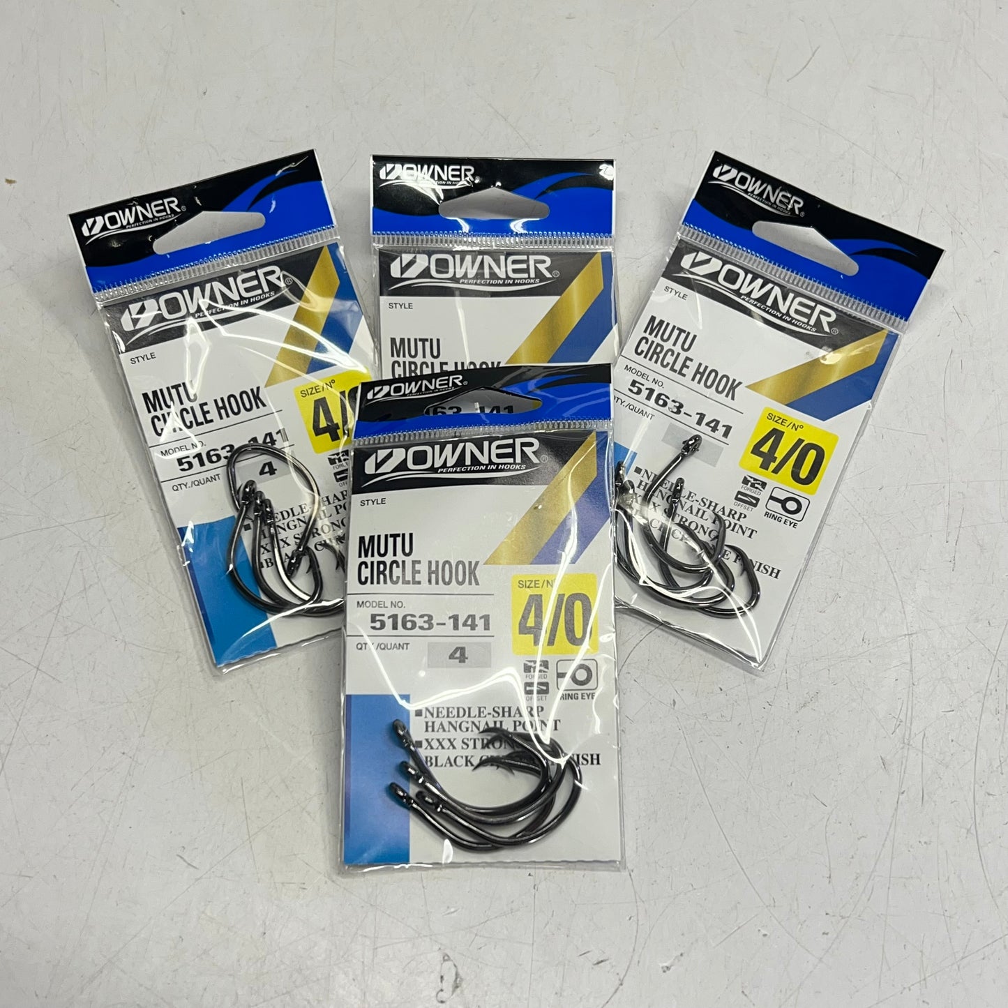 OWNER (4 PACK, 4 EACH) Mutu Circle Hooks Ring Eye XXX Strong 4/0 Black 5163-141