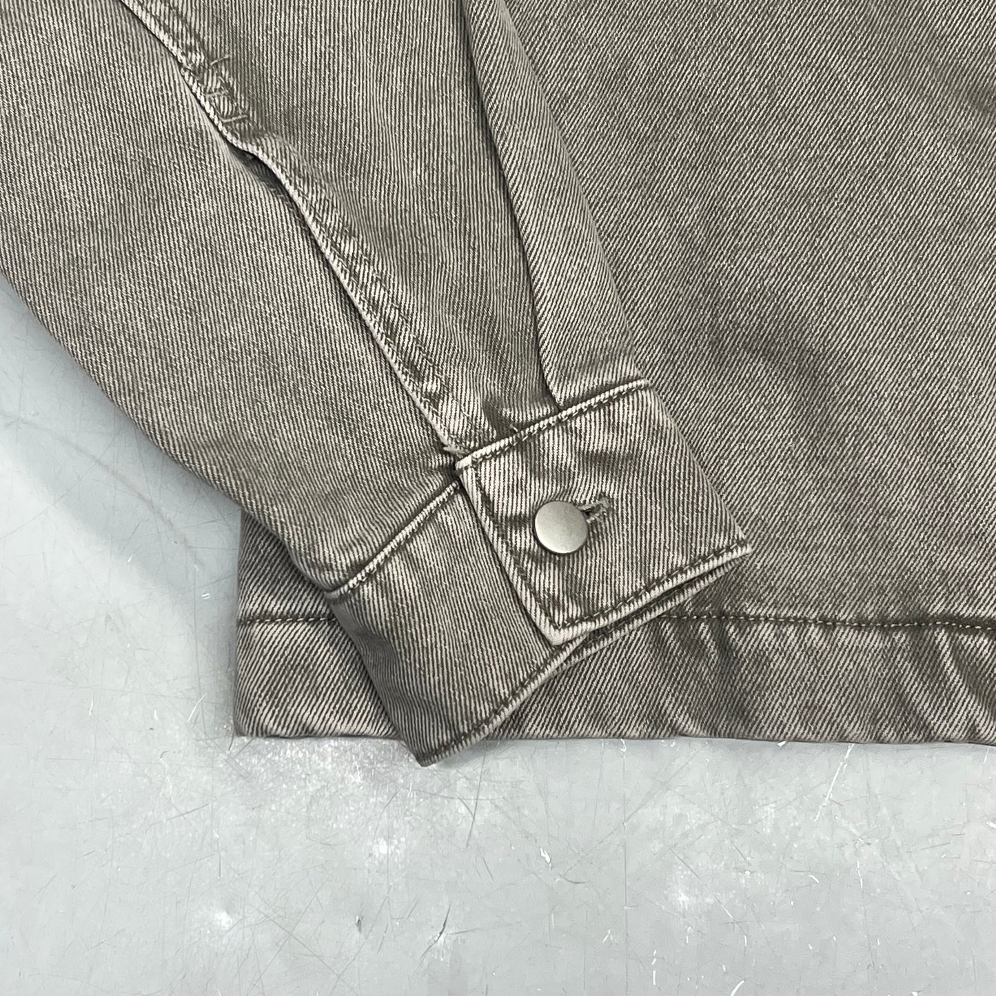 ZA@ ZARA Zip Up Denim Jacket W/ Chest Pocket Women's Sz S Stonewashed Grey