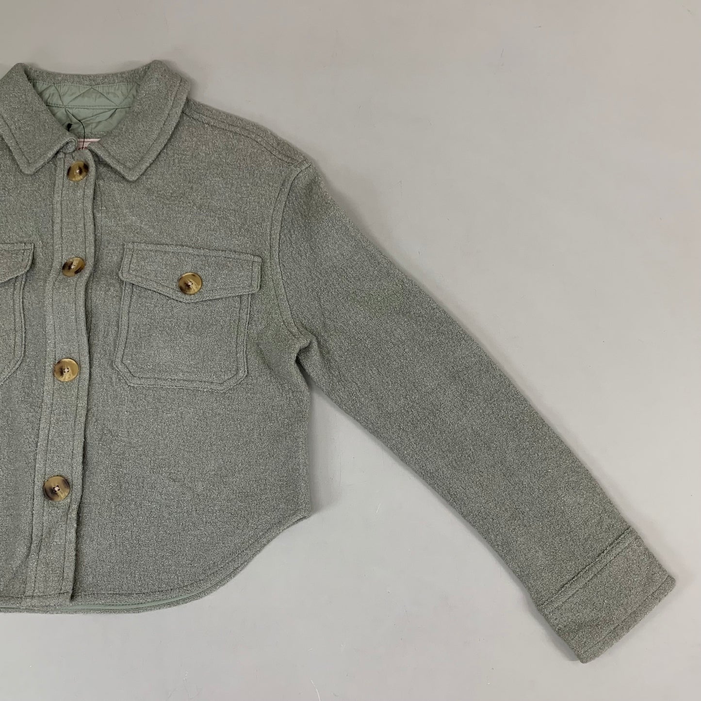 LEVI'S Front Button Cropped Jacket W/ Laydown Collar Women's Small Tea Green 595450040