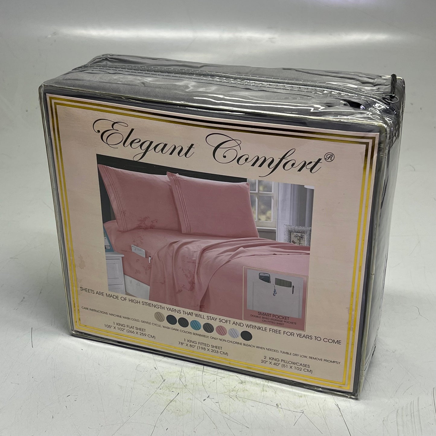 ZA@ ELEGANT COMFORT (6 PIECE SET) 1500 Thread Count Bed Sheets Box Stitching Design King Gray E