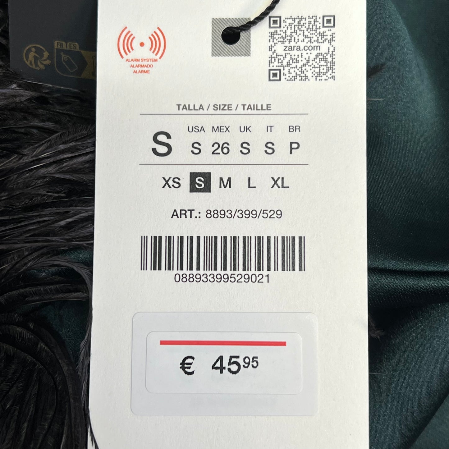 ZARA Open Back Feather Satin Effect Short Dress Women's Sz S Dark Green/Black