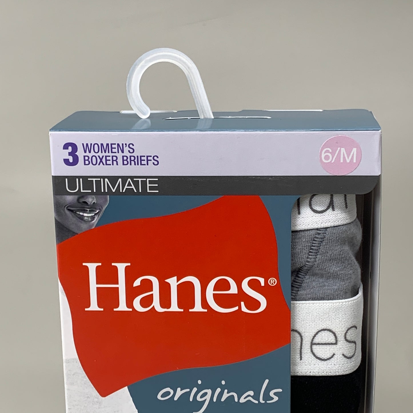 HANES 3 PACK!! Originals Women's Breathable Cotton Boxer Briefs Underwear Sz M Black/Heather/Stripe 45OUBB