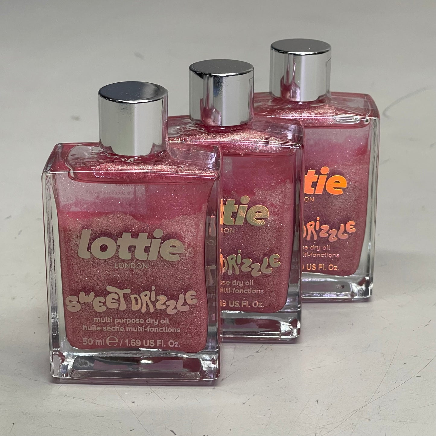 ZA@ LOTTIE LONDON (3 PACK) Sweet Drizzle Body Oil 1.69 fl oz "Pink Shimmer" SPR021 E