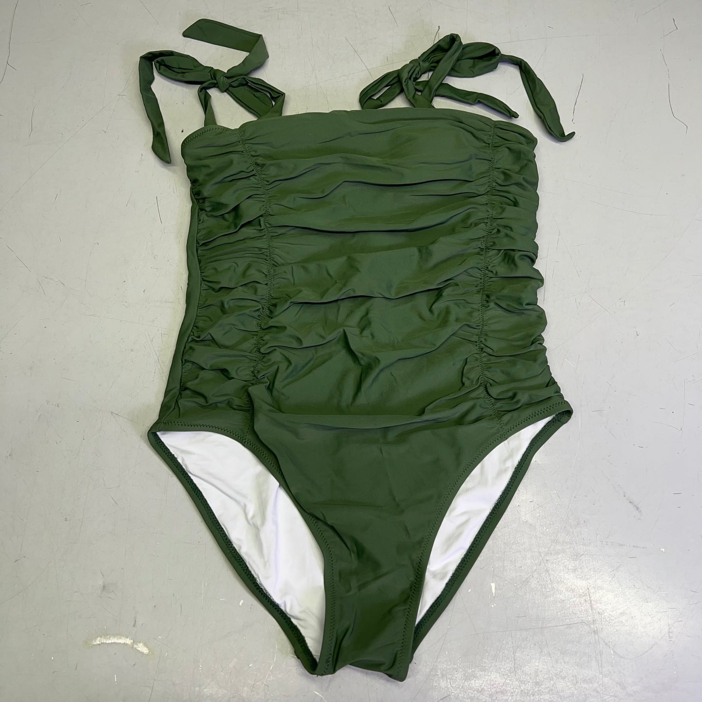 CHARMO Tie Strap One Piece Scrunched Torso Swimsuit Women's Sz M Olive Green