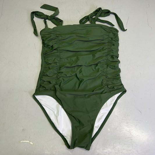 CHARMO Tie Strap One Piece Scrunched Torso Swimsuit Women's Sz M Olive Green