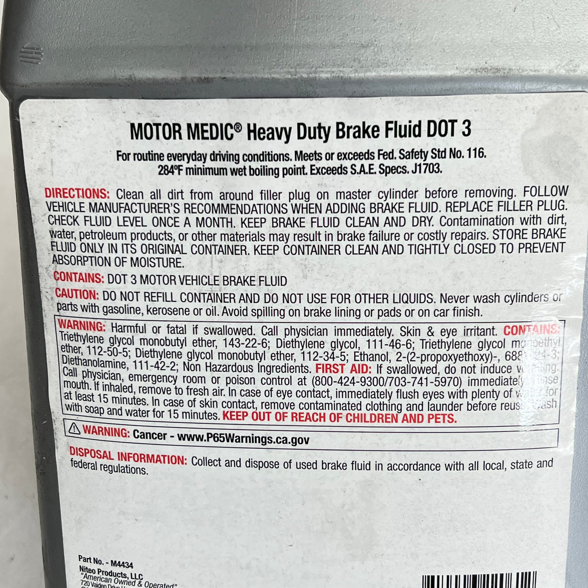 ZA@ MOTOR MEDIC Dot 3 Brake Fluid For Semi Trucks 1 Gallon M4434 (As-Is)