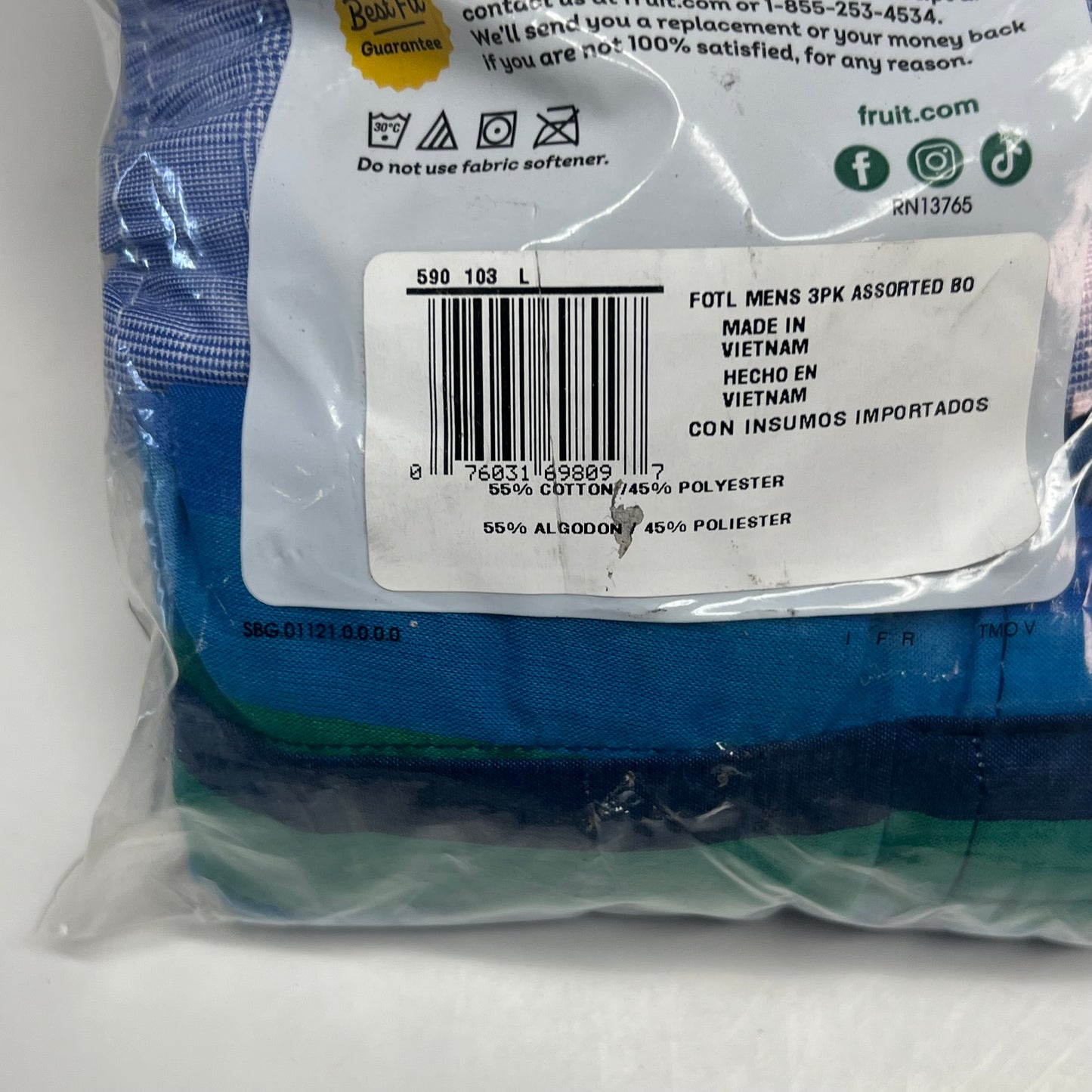 ZA@ FRUIT OF THE LOOM (3 PACK) Eversoft Breathable Fabric No Bunching Boxers Men's Sz L Plaid/Multicolor 590103