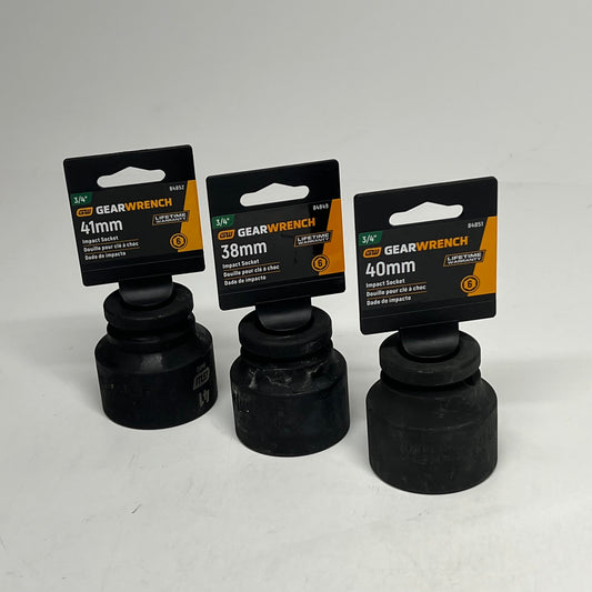 GEAR WRENCH (LOT OF 11) Assorted Impact Sockets in MM 1/2" & 3/4" Assorted Sz  Drives