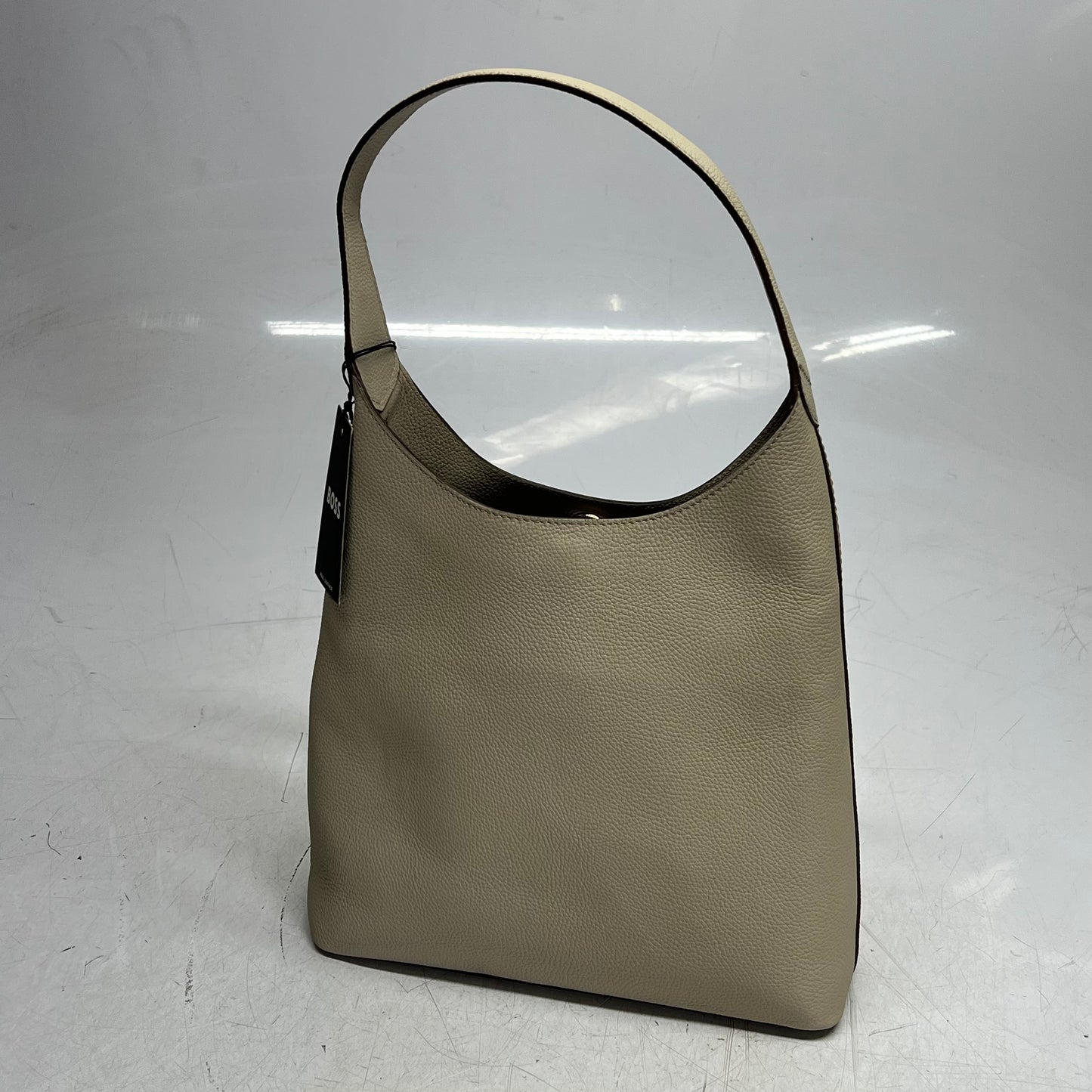HUGO BOSS Leather Lenah New Hobo Bag Buckle Closure Light Beige 50557982